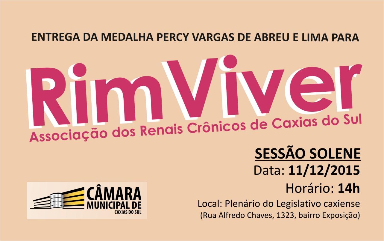 RimViver será agraciada pelo Legislativo caxiense com a Medalha Percy Vargas de Abreu e Lima nesta sexta-feira