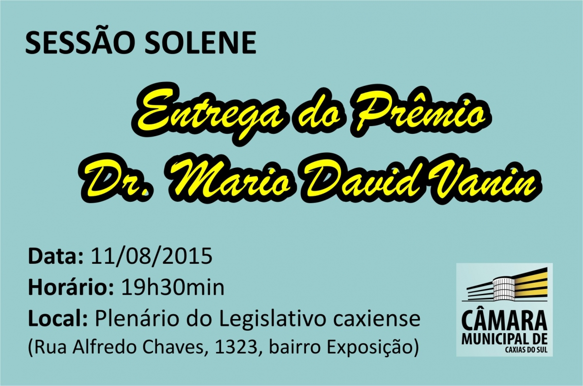 Prêmio Doutor Mario David Vanin de Direito da Câmara será entregue nesta terça-feira